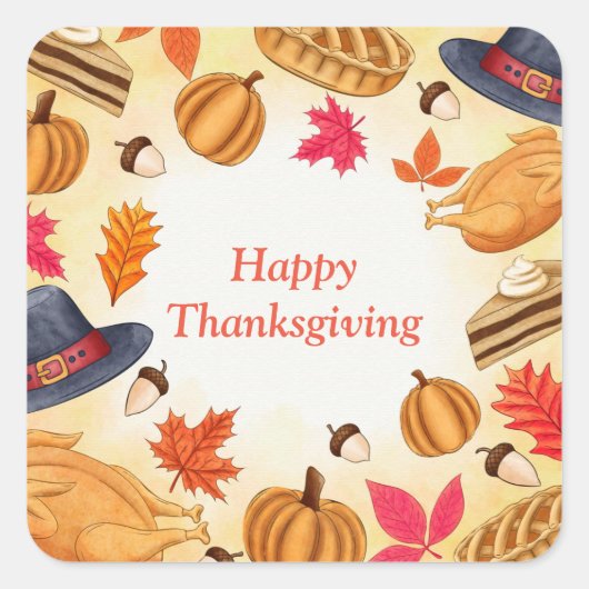 Happy Thanksgiving Vierkante Sticker (Voorkant)