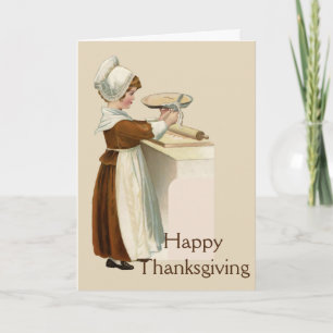 Happy Thanksgiving, Vintage Afbeelding van Meisje  Feestdagen Kaart