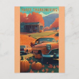 Happy Thanksgiving Vintage Auto Sinaasappel Pompoe Briefkaart