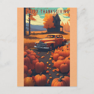 Happy Thanksgiving Vintage Auto Sinaasappel Pompoe Briefkaart