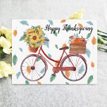 Happy Thanksgiving Vintage Bicycle Briefkaart<br><div class="desc">Waterverf  zonnebloemen en pompoenen Happy Thanksgiving briefkaarten</div>
