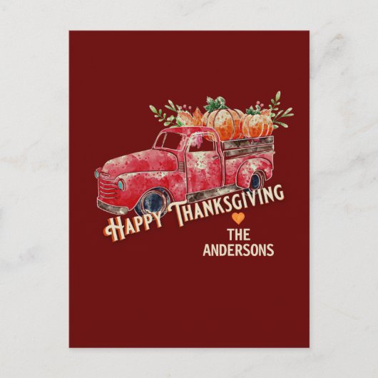 Happy Thanksgiving Vintage Pumpkin Truck Briefkaart (Voorkant)