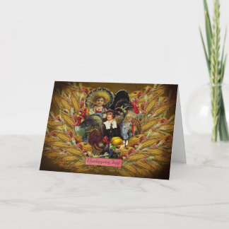 Happy Thanksgiving! Vintage Style Greeting Card Feestdagen Kaart