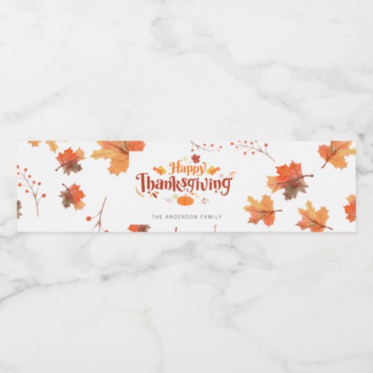 Happy Thanksgiving Waterfles Etiket (Enkel label)