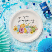 Happy Thanksgiving Waterverf Autumn Pumpkin Papieren Bordje (Feest)