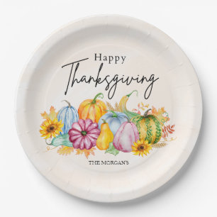 Happy Thanksgiving Waterverf Autumn Pumpkin Papieren Bordje
