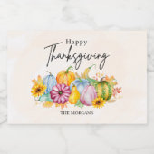 Happy Thanksgiving Waterverf Autumn Pumpkin Sparkling Wijnetiket (Enkel label)