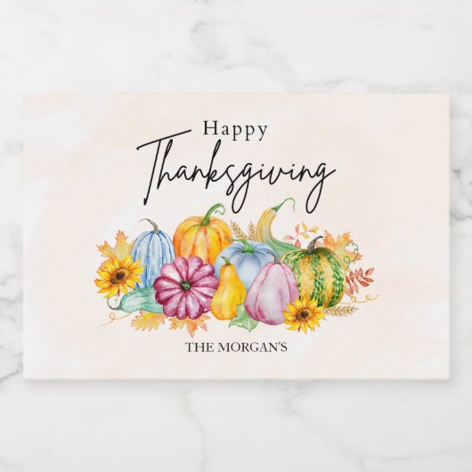 Happy Thanksgiving Waterverf Autumn Pumpkin Sparkling Wijnetiket (Enkel label)