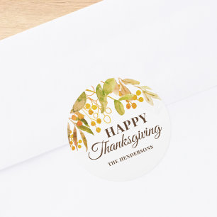 Happy Thanksgiving Waterverf Fall Leaves Ronde Sticker