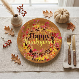 Happy Thanksgiving Waterverf Fall Leaves Wreater Papieren Bordje