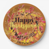 Happy Thanksgiving Waterverf Fall Leaves Wreater  Papieren Bordje (Voorkant)