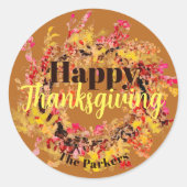 Happy Thanksgiving Waterverf Fall Leaves Wreater Ronde Sticker (Voorkant)