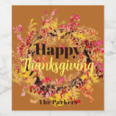 Happy Thanksgiving Waterverf Fall Leaves Wreater Wijn Etiket (Enkel label)