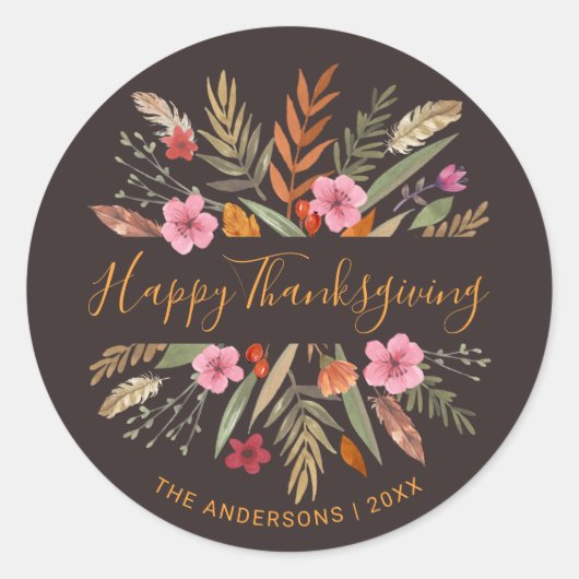 HAPPY THANKSGIVING WATERVERF FESTIVE HERFST FOLIAG RONDE STICKER (Voorkant)
