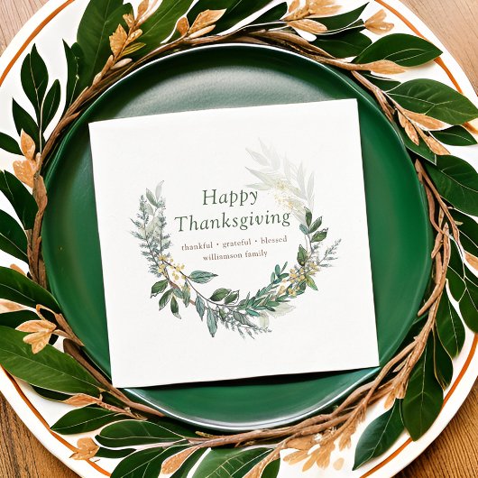 Happy Thanksgiving Waterverf Herfst Foliage Wreate Servet