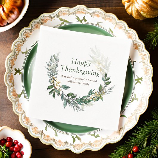 Happy Thanksgiving Waterverf Herfst Foliage Wreate Servet