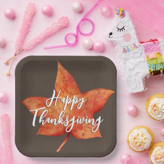 Happy Thanksgiving Waterverf Herfst Maple Leaf Papieren Bordje (Feest)