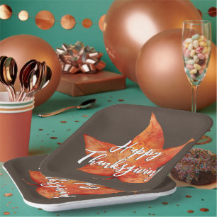 Happy Thanksgiving Waterverf Herfst Maple Leaf Papieren Bordje