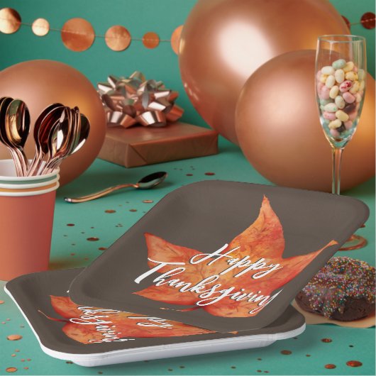 Happy Thanksgiving Waterverf Herfst Maple Leaf Papieren Bordje (Multi)