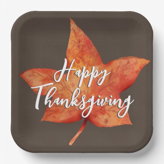 Happy Thanksgiving Waterverf Herfst Maple Leaf Papieren Bordje (Voorkant)