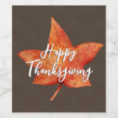 Happy Thanksgiving Waterverf Herfst Maple Leaf Wijn Etiket (Enkel label)