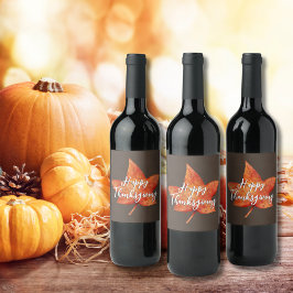 Happy Thanksgiving Waterverf Herfst Maple Leaf Wijn Etiket