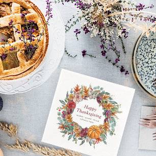 Happy Thanksgiving Waterverf Herfst Pumpkin Wreath Servet