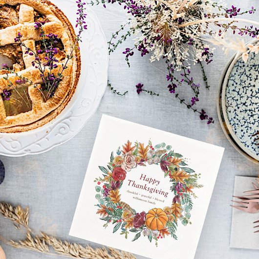 Happy Thanksgiving Waterverf Herfst Pumpkin Wreath Servet