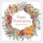 Happy Thanksgiving Waterverf Herfst Pumpkin Wreath Vierkante Sticker (Voorkant)