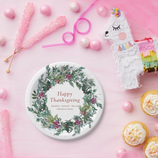 Happy Thanksgiving Waterverf herfst Wreath Papieren Bordje (Feest)