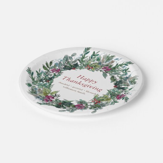 Happy Thanksgiving Waterverf herfst Wreath Papieren Bordje (Gekanteld)