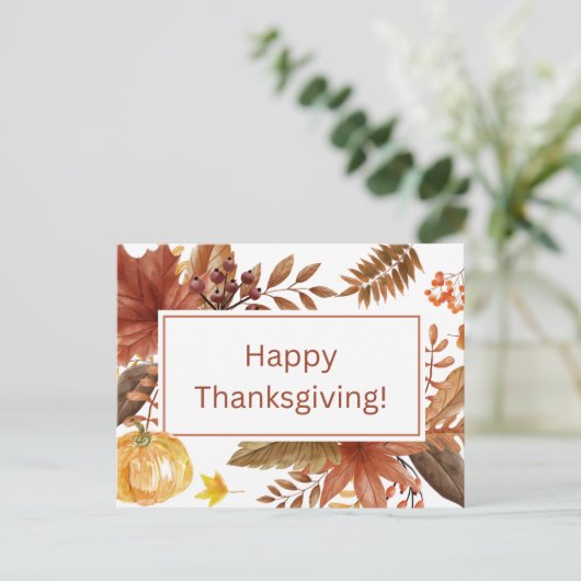 Happy Thanksgiving Waterverf Leaves en Berries Feestdagenkaart (Staand voorkant)