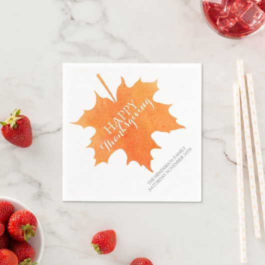 Happy thanksgiving waterverf maple leaf napkins servetten (Insitu)