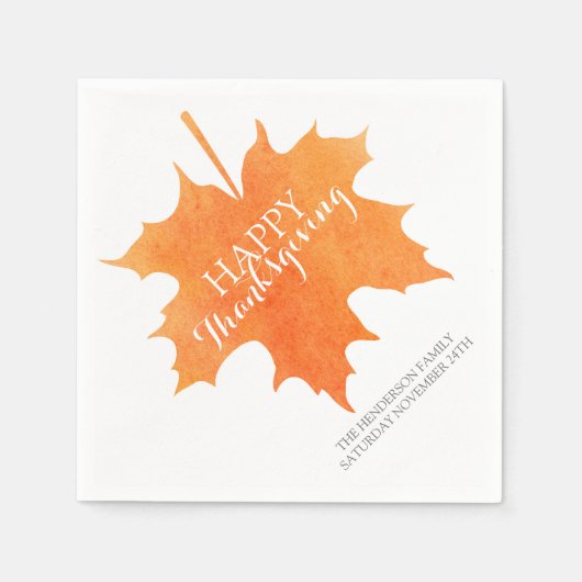 Happy thanksgiving waterverf maple leaf napkins servetten (Voorkant)