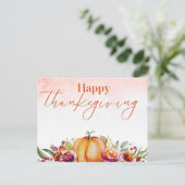 Happy Thanksgiving Waterverf Pompoen en Bloemen Feestdagenkaart (Staand voorkant)