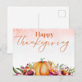 Happy Thanksgiving Waterverf Pompoen en Bloemen Feestdagenkaart (Voorkant / Achterkant)