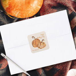 Happy Thanksgiving Waterverf Pompoen Thanksgiving Vierkante Sticker