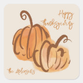 Happy Thanksgiving Waterverf Pompoen Thanksgiving Vierkante Sticker (Voorkant)
