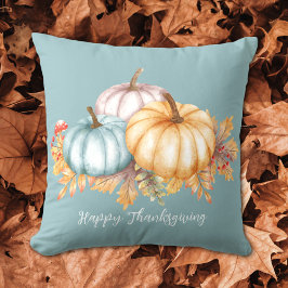 Happy Thanksgiving waterverf pompoenen blauw Kussen