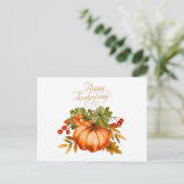 Happy Thanksgiving Waterverf Pumpkin en Berries Briefkaart (Staand voorkant)