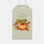 Happy Thanksgiving Waterverf Pumpkin en Berries Cadeaulabel (Voorkant)