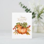 Happy Thanksgiving Waterverf Pumpkin en Berries Feestdagenkaart (Staand voorkant)