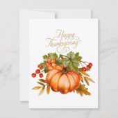 Happy Thanksgiving Waterverf Pumpkin en Berries Feestdagenkaart (Voorkant)