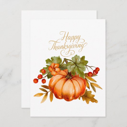 Happy Thanksgiving Waterverf Pumpkin en Berries Feestdagenkaart (Voorkant / Achterkant)