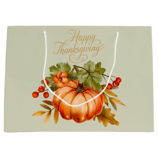 Happy Thanksgiving Waterverf Pumpkin en Berries Groot Cadeauzakje (Voorkant)
