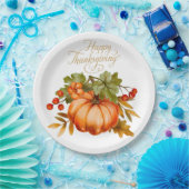 Happy Thanksgiving Waterverf Pumpkin en Berries Papieren Bordje (Feest)