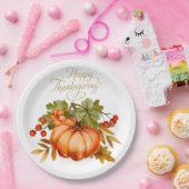 Happy Thanksgiving Waterverf Pumpkin en Berries Papieren Bordje (Feest)