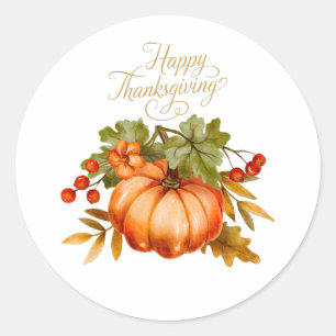 Happy Thanksgiving Waterverf Pumpkin en Berries Ronde Sticker