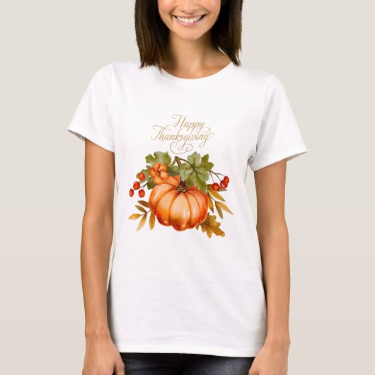 Happy Thanksgiving Waterverf Pumpkin en Berries T-shirt (Voorkant)