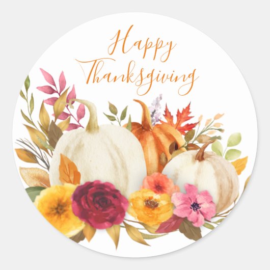 HAPPY THANKSGIVING WATERVERF PUMPKIN GARDEN RONDE STICKER (Voorkant)